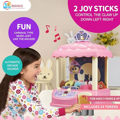 Kids Claw Machine Arcade Toy for Girls Ages 8 to 13 Mini Prize Grabber Candy Dispenser with LED Lights Adjustable Volume USB Powered or Battery Operated Birthday Gift for Kids