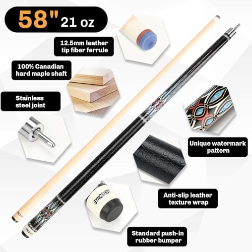 Professional Pool Cue Stick with Hard Case, 58" Canadian Maple Billiard Cue & 12.5mm Multi-Layer Rainbow Tip, Pool Cue Set with 3 Accessories, 19/20/21oz Billiard Stick (Selectable) - size: 21oz, style: Style 1
