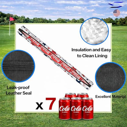 Polar Caddy Insulated Golf Bag Cooler Sleeve – Discreet 7 Can Beverage Chiller Full Length Zipper Adjustable Shoulder Strap Hidden Golf Cooler Bag Fits Most Cart Standard Bags - color: RWB Golf Tees
