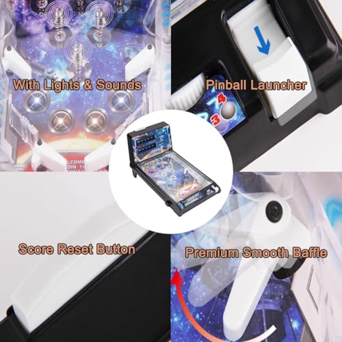Desktop Electronic Pinball Machine, Home Retro Arcade Ball Shooting Toy, Tabletop Pinball Favor for Kids Birthdays, Action and Reflex Pinball Game with Scoreboard