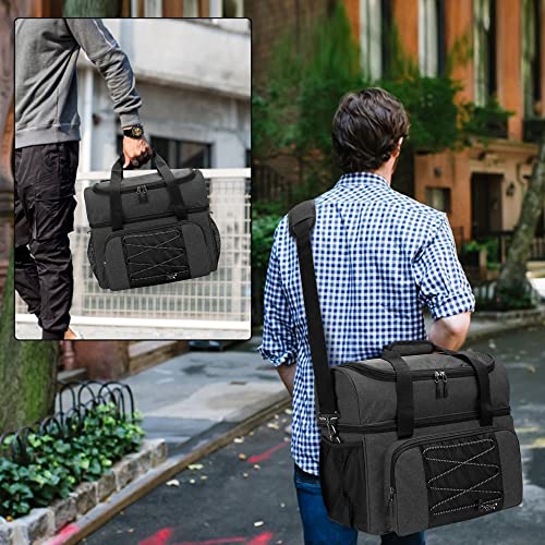 DSLEAF Bowling Bag for 2 Balls, Bowling Tote with Wooden Bowling Cups and Padded Divider for Double Ball and A Pair of Bowling Shoes Up to Mens 16 and Extra Essentials (Patent Design), Bag Only - color: black