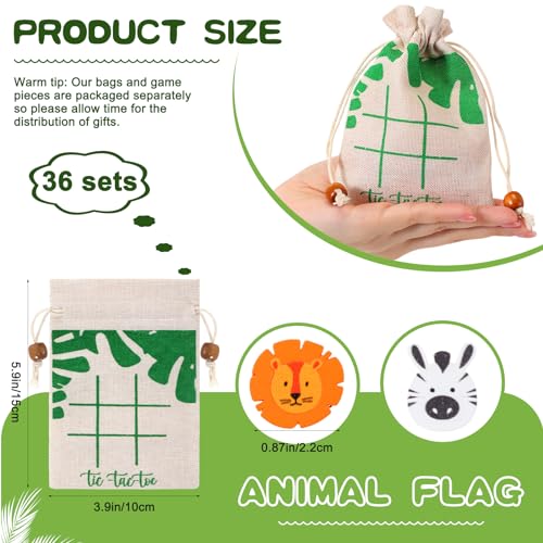 Sotiff 24 Sets Safari Tic Tac Toe Party Favor Games with Drawstring Bags for Boys Girls Classroom Prizes Exchange Gifts - style: Safari