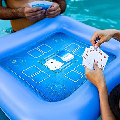 Poolcandy Floating Game Table with Waterproof Playing Cards – 28” Inflatable Pool Card Table, Puncture-Resistant Vinyl, Self-Floating Poker Game Set