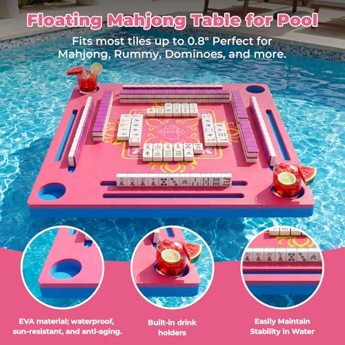 Floating Mahjong Table for Pool, Double-Sided Waterproof Float Game Tray for Mahjong, Poker, Cards, Dominoes Scrabble, Water Game Table for Adults, Pool, Hot Tub, Lake, Beach and Summer Parties