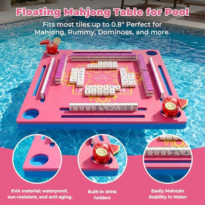 Floating Mahjong Table for Pool, Double-Sided Waterproof Float Game Tray for Mahjong, Poker, Cards, Dominoes Scrabble, Water Game Table for Adults, Pool, Hot Tub, Lake, Beach and Summer Parties