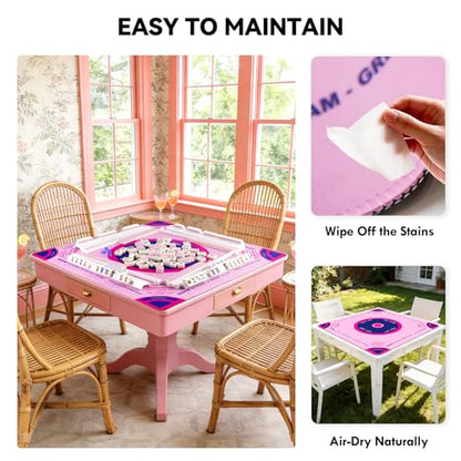 Pink Classic American Mahjong Mat 31.5" - Non-Slip Neoprene Table Cover with Carrying Bag & Rules for Cards, Poker & Games - color: Pink