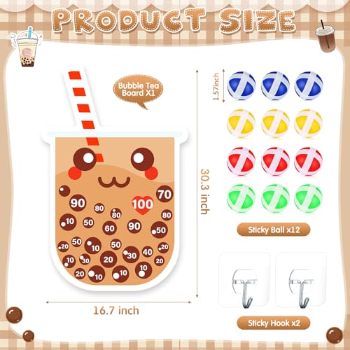 HyDren Tea Party Game Bubble Tea Party Favors 30x20 Dart Board with 12 Sticky Balls Toys Gift Exchange for Indoor Outdoor Game Party Slumber Party - style: Milk Tea