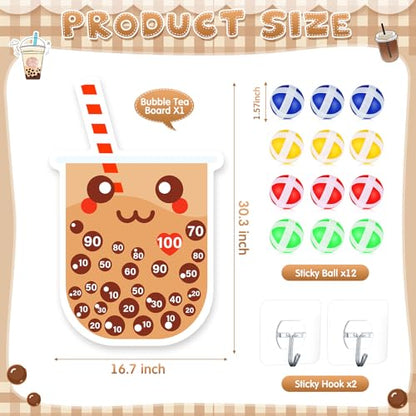 HyDren Tea Party Game Bubble Tea Party Favors 30x20 Dart Board with 12 Sticky Balls Toys Gift Exchange for Indoor Outdoor Game Party Slumber Party - style: Milk Tea
