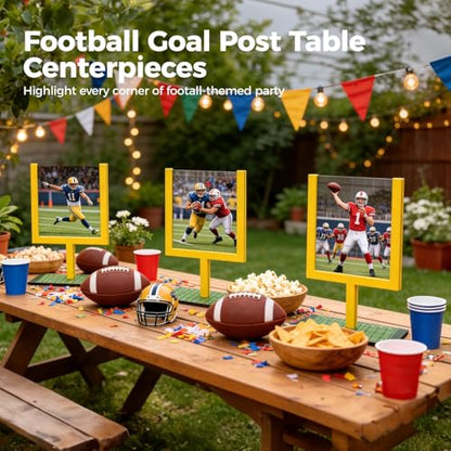 12 Pcs Football Goal Post Centerpieces, Wooden Sports Party Decorations, 4.33 x 3.94 in Vivid Yellow Goal Posts for Game Day Events, Celebrations, Desk Ornaments