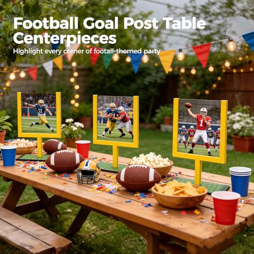 12 Pcs Football Goal Post Table Centerpieces, Wooden Sports Party Decorations with Vivid Yellow Goal Posts, 4.33 x 3.94 in for Game Day Events, Celebrations, Desk Ornaments