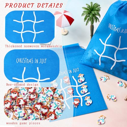 Sotiff 24 Sets Christmas in July Tic Tac Toe Party Favor Games with Drawstring Bags for Boys Girls Classroom Prizes Exchange Gifts - style: Christmas in July