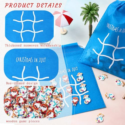 Sotiff 24 Sets Christmas in July Tic Tac Toe Party Favor Games with Drawstring Bags for Boys Girls Classroom Prizes Exchange Gifts - style: Christmas in July