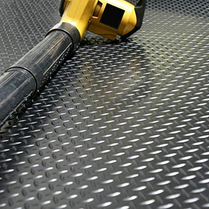 Rubber-Cal Diamond-Plate Rubber Flooring Roll - 3 mm x 4 ft x 2.5 ft Roll - Black - size: 30"L x 48"W x 0.1"Th