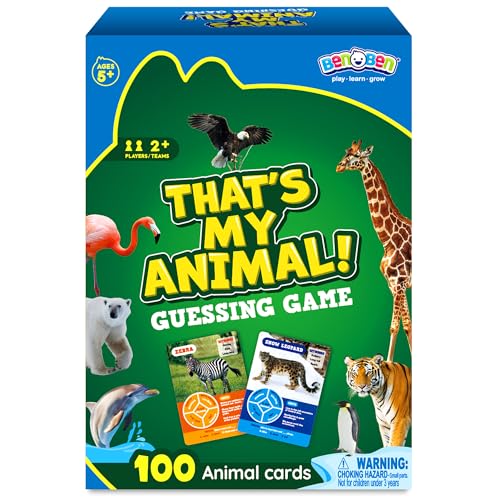 BenBen Guess the Animal in 10 Clues Card Games for Kids & Family, 100 Cards, Animal Trivia Game for Travel, Classroom, Camping, Party, Car, Airplane, Road Trip Activities for Boys Girls Ages 5+