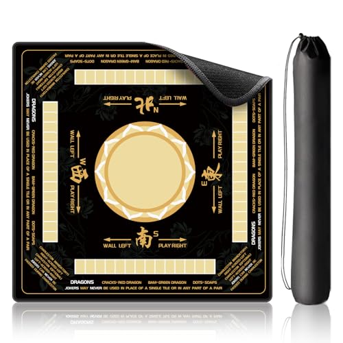 LZSIG Black Chinoiserie Mahjong Mat for Table with Rules, 33×33 Inches | Anti-Slip, Waterproof, Noise-Reducing Table Cover for American Mahjong, Poker, Board Games , Dominoes, and Card Games - color: Black