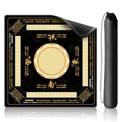 LZSIG Black Chinoiserie Mahjong Mat for Table with Rules, 33×33 Inches | Anti-Slip, Waterproof, Noise-Reducing Table Cover for American Mahjong, Poker, Board Games , Dominoes, and Card Games - color: Black