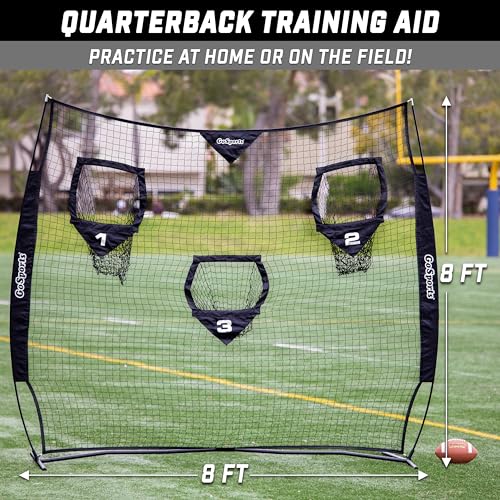 GoSports Football Throwing Net - 8 x 8 ft or 6 x 6 ft Nets - Choose Black or Red - color: 8 x 8 ft Black