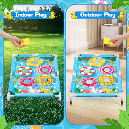 Bean Bag Toss Game for Kids, Summer Outdoor Portable Cornhole Set with Bean Bags, Toddler Indoor Toys, Yard Toss Games for Boys Girls Camping Family Fun Swimming Ring Pattern