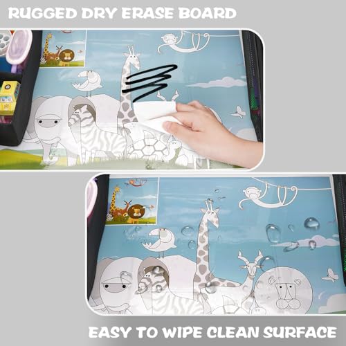 MENZOKE Kids Travel Tray, Road Trip Activities for Kids with Dry Erase Board & Cooler Cup Holder, Toddler Car Activities with No-Drop iPad Holder Stand, Roadtrip Essentials for Toddlers, Black - color: Black Astronaut