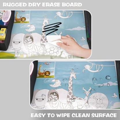 MENZOKE Kids Travel Tray, Road Trip Activities for Kids with Dry Erase Board & Cooler Cup Holder, Toddler Car Activities with No-Drop iPad Holder Stand, Roadtrip Essentials for Toddlers, Black - color: Black Astronaut