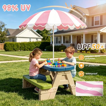 Water Table Umbrella, UV Protection Beach & Picnic Table Umbrella, Heavy Duty Portable Outdoor Shade for Sand Play, Camping, Garden & Backyard. - color: Pink-Umbrella