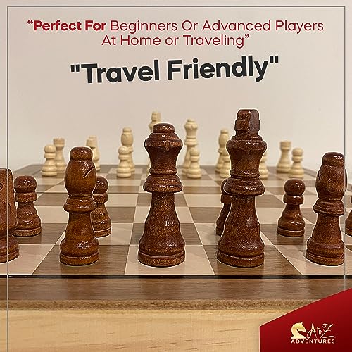 Magnetic Chess Set with Checkers - 15" (2 in 1) Folding Wooden Chess Sets for Adults & Kids with 2 Extra Queens | Travel Chess Board Game Set with Chess Pieces Storage Slots, Luxury Gift with Storage