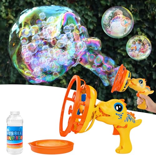 IFLOVE Dinosaur Bubble Gun for Kids 3-8, Bubble Machine Blower Toy (Yellow) | Bubble-in-bubble effect， Easy-Grip Dinosaur Bubble Gun Fills Summer Playtime and Party Favors With Colorful Bubbles - color: Yellow