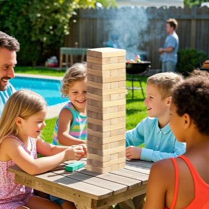 Wooden Tumble Tower Game Yard Outdoor Games for Family Toppling Block Stacking Game (Big-1.48FT)
