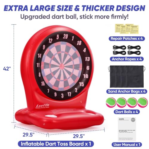Inflatable Dart Toss Pool Toy Set, Giant Pool Game for Kids Ages 8–12, Teens & Adults, Floating Dart Board Water Toy with 4 Balls, Fun Summer Pool Party, Indoor/Outdoor Play