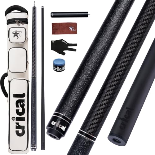 CRICAL Carbon Fiber Pool Cue with Stick Low Deflection Shaft - 58 Inch Billiard Cue Stick with Cowhide Grip & 3K Weave Design, 12.5mm Tip, Fixed Weight (19oz), 3/8x8 Joint – Ideal for Players - color: CL-VP-1-set5