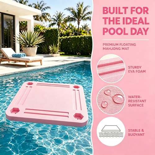 TheClouds Floating Mahjong Table for Pool, 31.5" x 31.5" Waterproof Mahjong Table, Floating Mahjong Board & Game Tray for Hot Tub, Outdoor Party, Card Games, Poker & Scrabble, Pink - color: Pink