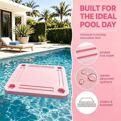 TheClouds Floating Mahjong Table for Pool, 31.5" x 31.5" Waterproof Mahjong Table, Floating Mahjong Board & Game Tray for Hot Tub, Outdoor Party, Card Games, Poker & Scrabble, Pink - color: Pink