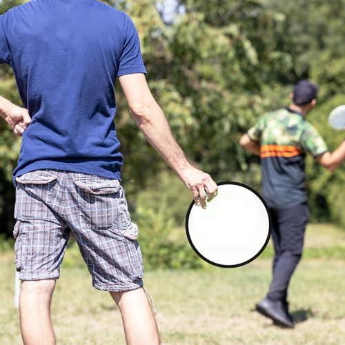 Gejoy Foldable Flying Disc Fans Bulk with Bags 9.8 Inch DIY Sublimation Handheld Cooling Fan Beach Flying Disc for Summer Outdoor Games Activities Birthday Wedding Party Favors - color: Black and White