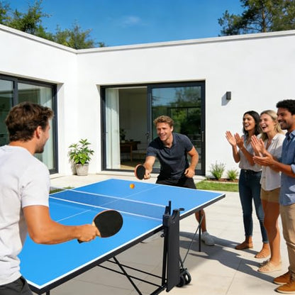 9×5FT Outdoor Ping Pong Table with Waterproof Table Tennis Net Set - Quick Assembly - All Weather Aluminum Composite Surface - Tournament Quality - Indoor & Outdoor Compatible