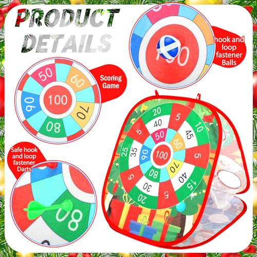 Liliful Christmas 3 in 1 Bean Bag Toss Game Set Christmas Party Games for Families Collapsible Cornhole and Dart Board Yard Outdoor Indoor Games for Boys and Girls Toys Xmas Activities Party Favors