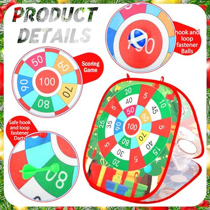 Liliful Christmas 3 in 1 Bean Bag Toss Game Set Christmas Party Games for Families Collapsible Cornhole and Dart Board Yard Outdoor Indoor Games for Boys and Girls Toys Xmas Activities Party Favors