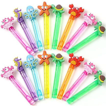 Winrayk Under the Sea Party Favors, 24Pcs Self-designed Mini Bubble Wands for Kids Ocean Animals Bubbles Bulk & Detachable Topper (6 Styles), Birthday Gift Pinata Goodie Bag Stuffer Classroom Prizes - style: Ocean Animal