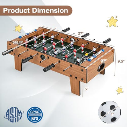 Giantex Foosball Table, 27in Mini Football Table Game w/ 2 Footballs,Score Keepers, Wood Soccer Table Top for Kids, Family Night, Parties, Game Rooms