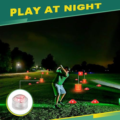 Golf Yard Bucket Games, 6 Holes Bucket Backyard Golf Game Set with LED Light and Flags for Adults & Kids Indoor Outdoor, Golf Practice Gift for Backyard, Park, Beach and Lawn - size: 6 Buckets