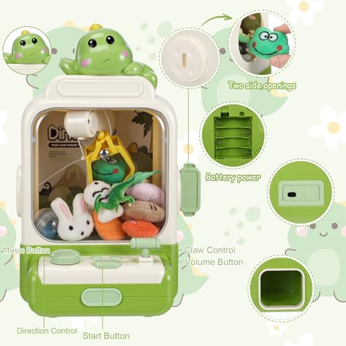 Arrowbash Cartoon Claw Machines for Kids 36 Prizes Age 6+ Mini Vending Machines with Music for Kid with Plush Toy Christmas Birthday Thanksgiving Girls Boys Gifts(Dinosaur) - style: Dinosaur