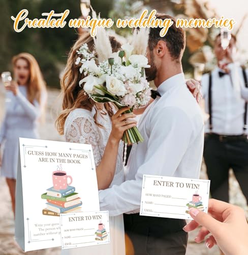 Guess How Many Cards, Book Party Decorations, Guess How Many Pages Are in the Books, Party Games & Activities, 50 Cards and Sign - size: book