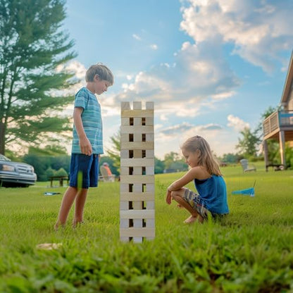 GOTHINK Giant Tumbling Tower Game, Super Large 51pcs Wooden Blocks Stacking Game, Stacking to Over 6 Feet, Jumbo Timber Blocks with Carry Bag, Jumbo Outdoor Indoor Game Toy Gift for Kids and Adults - size: G-Over 6FT