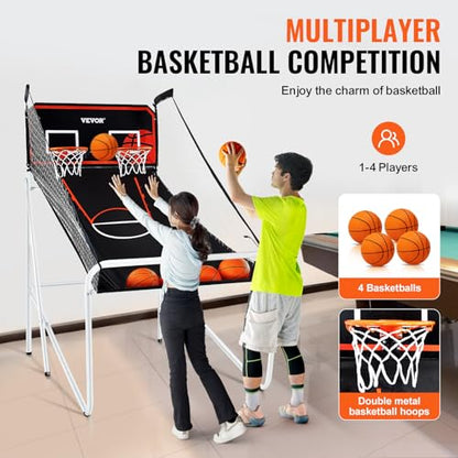 VEVOR Basketball Arcade Game Indoor, 2 Player Indoor Basketball Game, Home Dual Sport with 8 Game Modes, Electronic Scoreboard, and Inflation Pump,Adults - style: Foldable & 4 Balls
