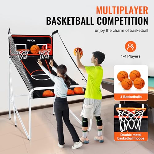 VEVOR Basketball Arcade Game Indoor, 2 Player Indoor Basketball Game, Home Dual Sport with 8 Game Modes, Electronic Scoreboard, and Inflation Pump,Adults - style: Foldable & 4 Balls