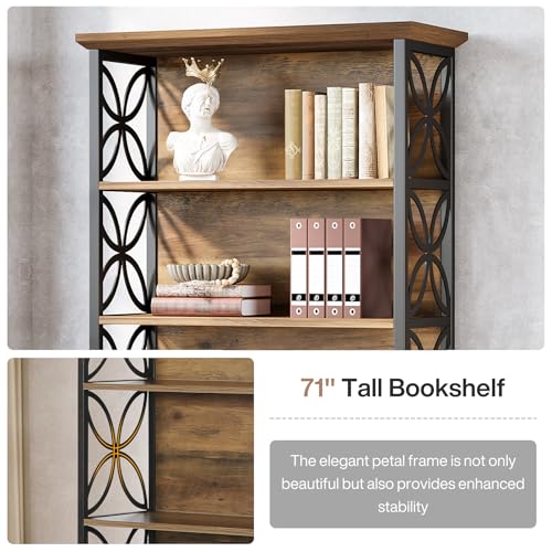 Tribesigns 6-Tier Tall Bookshelf, 71" Industrial Bookcase with Metal Frame, Freestanding Open Storage Shelves for Home Office, Living Room, Bedroom - color: Rustic Brown