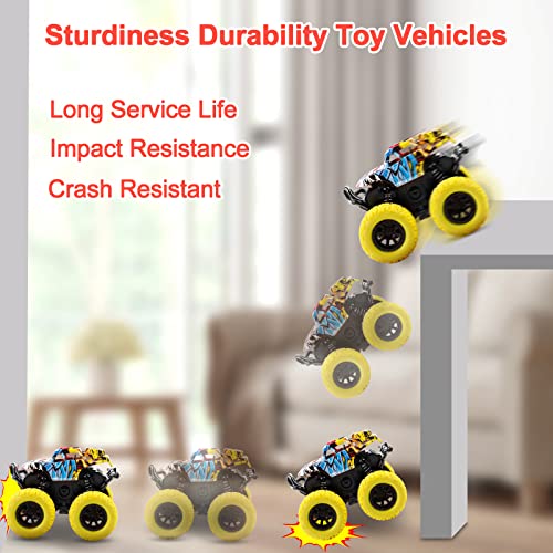 M SANMERSEN Monster Truck Toys for Kids, Friction Cars for Toddlers Push and Go 360° Rotating Stunt Car for 3+ Year Old Boys Girls Gifts (2 Pack - Red and Yellow) - color: Red
