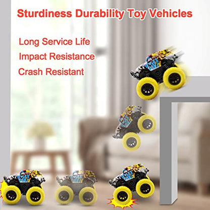 M SANMERSEN Monster Truck Toys for Kids, Friction Cars for Toddlers Push and Go 360° Rotating Stunt Car for 3+ Year Old Boys Girls Gifts (2 Pack - Red and Yellow) - color: Red