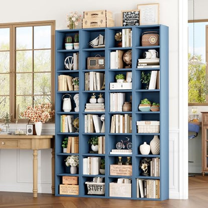 FOTOSOK 8-Tier Media Tower Rack, 11.6 X 9.3 X 70.9 Inches CD DVD Slim Storage Cabinet with Adjustable Shelves, Tall Narrow Bookcase Display Bookshelf for Home Office, Blue - color: Blue