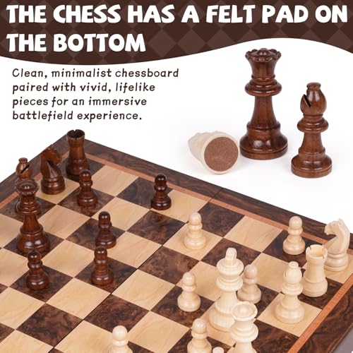 17 Inch Large Magnetic Wooden Chess Set with 3.5" King – Folding Tournament Chess Board Game with Handcrafted Wooden Pieces, Includes 2 Extra Queens, Portable Strategy Chess Set for Adults & Kids