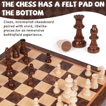 17 Inch Large Magnetic Wooden Chess Set with 3.5" King – Folding Tournament Chess Board Game with Handcrafted Wooden Pieces, Includes 2 Extra Queens, Portable Strategy Chess Set for Adults & Kids